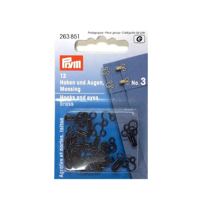 Prym Hooks & eyes black, sizes 1,2,3